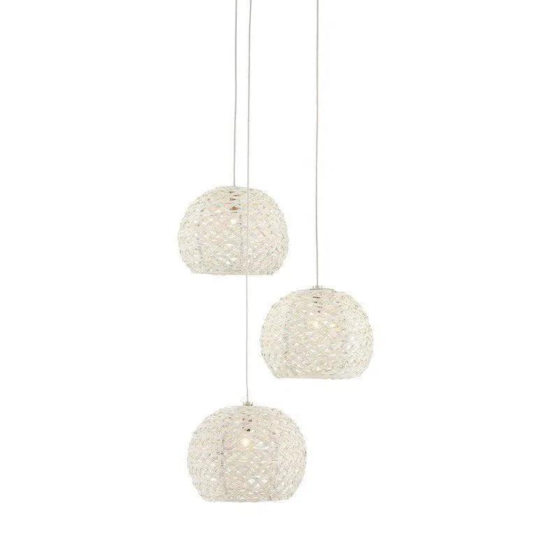 White Painted Silver Piero 3-Light Multi-Drop Pendant Pendants LOOMLAN By Currey & Co