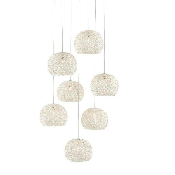 White Painted Silver Piero 7-Light Multi-Drop Pendant Pendants LOOMLAN By Currey & Co