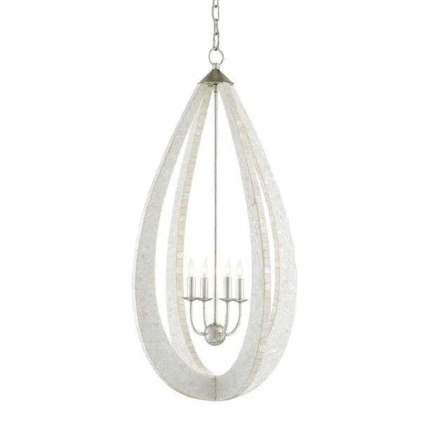 White Pearl Silver Leaf Arietta Teardrop Chandelier Chandeliers LOOMLAN By Currey & Co