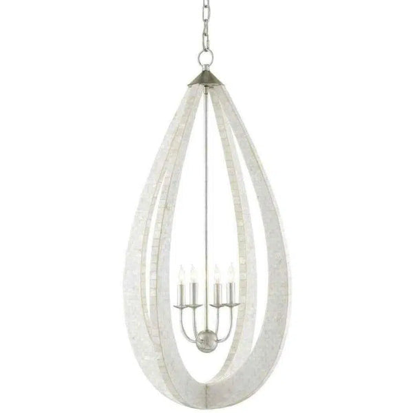 White Pearl Silver Leaf Arietta Teardrop Chandelier Chandeliers LOOMLAN By Currey & Co