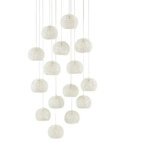 White Piero Round 15-Light Multi-Drop Pendant Pendants LOOMLAN By Currey & Co