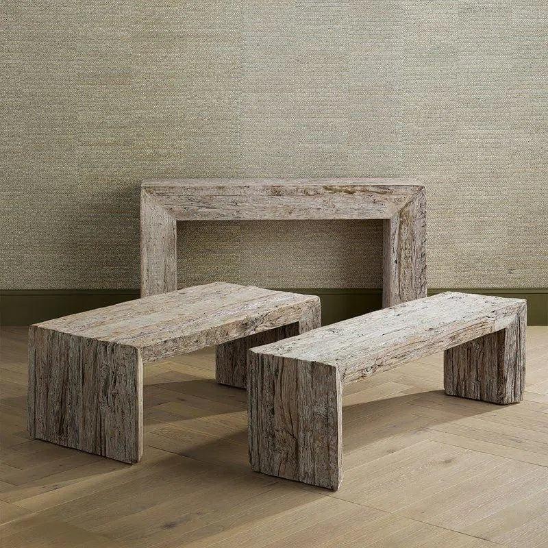 Whitewash Kanor Console Table Reclaimed Wood Console Tables LOOMLAN By Currey & Co