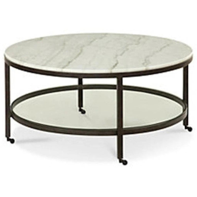 Whitman Metal and Marble White Round Cocktail Table Coffee Tables LOOMLAN By Bassett Mirror