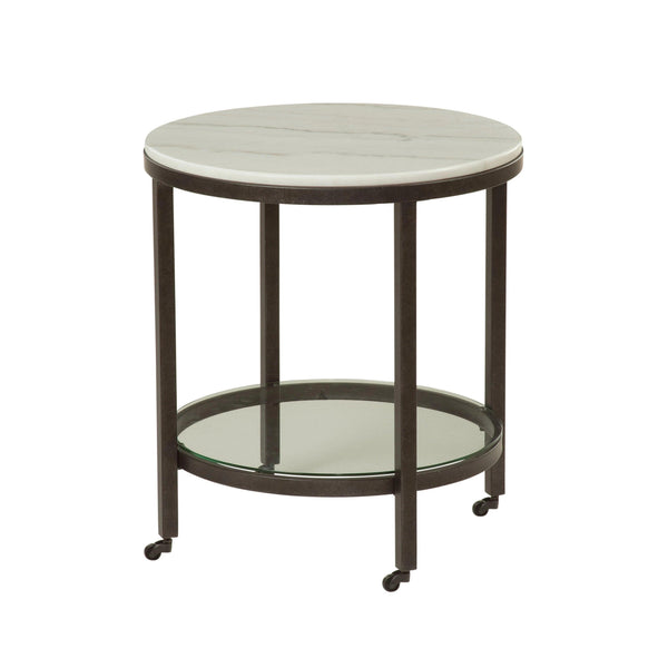 Whitman Metal and Marble White Round End Table Side Tables LOOMLAN By Bassett Mirror