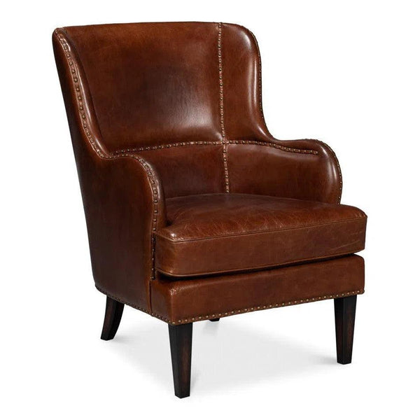 Whitney Distilled Leather Brown Arm Chair Club Chairs LOOMLAN By Sarreid