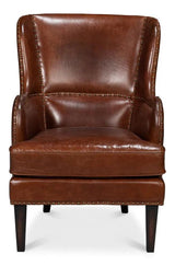 Whitney Distilled Leather Brown Arm Chair Club Chairs LOOMLAN By Sarreid