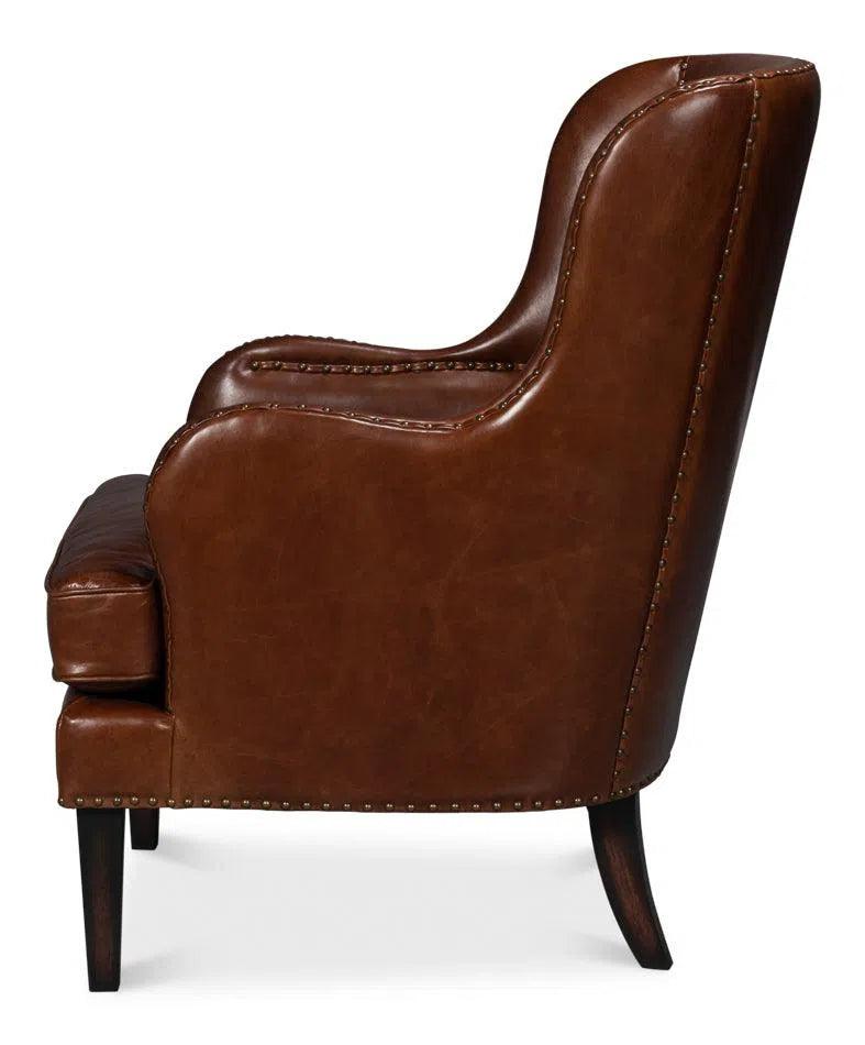 Whitney Distilled Leather Brown Arm Chair Club Chairs LOOMLAN By Sarreid