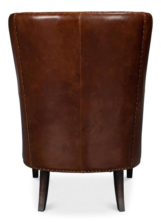 Whitney Distilled Leather Brown Arm Chair Club Chairs LOOMLAN By Sarreid