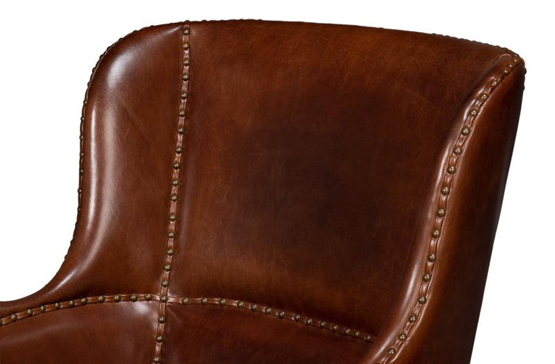 Whitney Distilled Leather Brown Arm Chair Club Chairs LOOMLAN By Sarreid