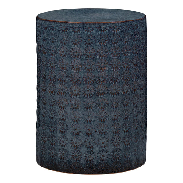 Wildflower Dark Blue Ceramic Mid Century Modern Side Table Side Tables LOOMLAN By Jamie Young