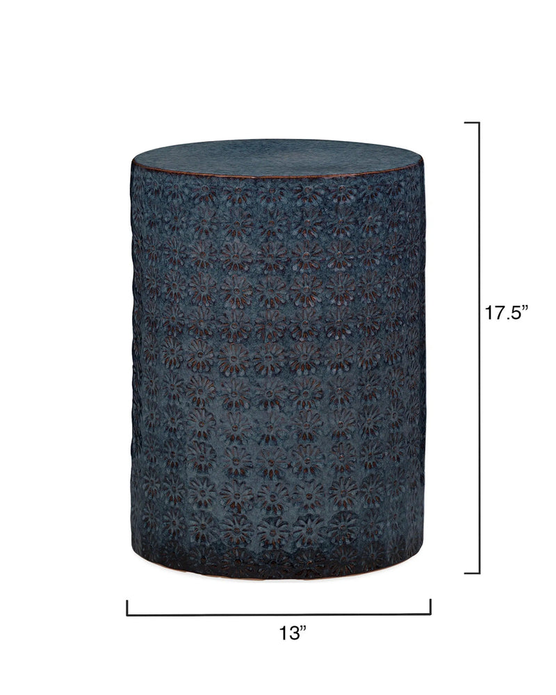 Wildflower Dark Blue Ceramic Mid Century Modern Side Table Side Tables LOOMLAN By Jamie Young