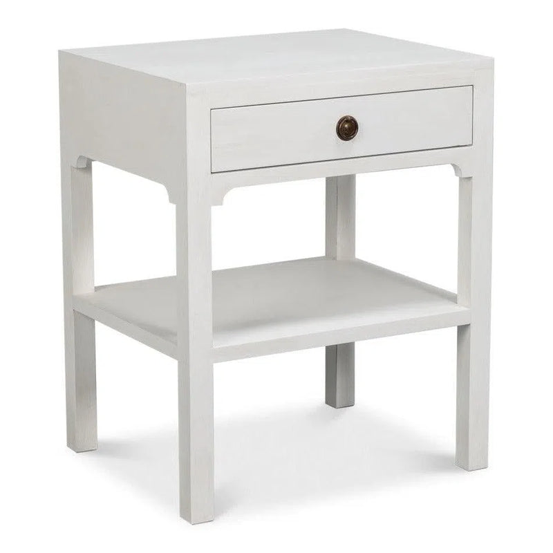 Windy Wood White Rectangular Side Table with Single Drawer Side Tables LOOMLAN By Sarreid