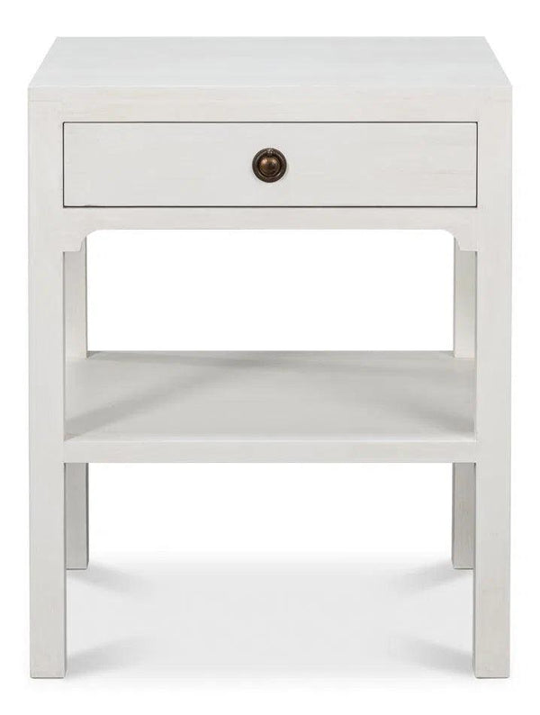 Windy Wood White Rectangular Side Table with Single Drawer Side Tables LOOMLAN By Sarreid