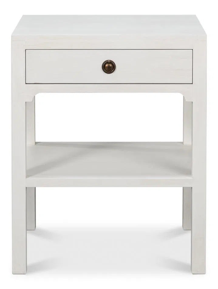 Windy Wood White Rectangular Side Table with Single Drawer Side Tables LOOMLAN By Sarreid