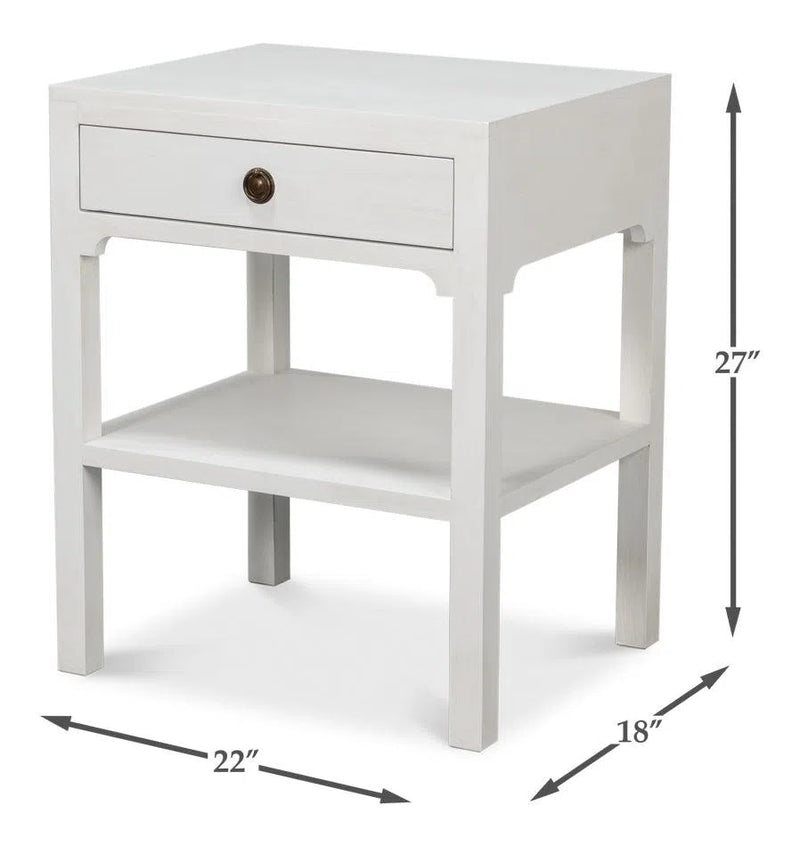 Windy Wood White Rectangular Side Table with Single Drawer Side Tables LOOMLAN By Sarreid