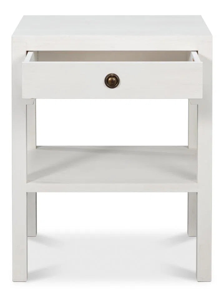 Windy Wood White Rectangular Side Table with Single Drawer Side Tables LOOMLAN By Sarreid