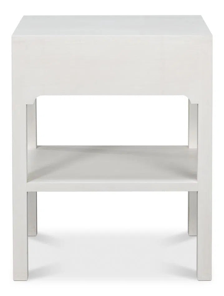 Windy Wood White Rectangular Side Table with Single Drawer Side Tables LOOMLAN By Sarreid