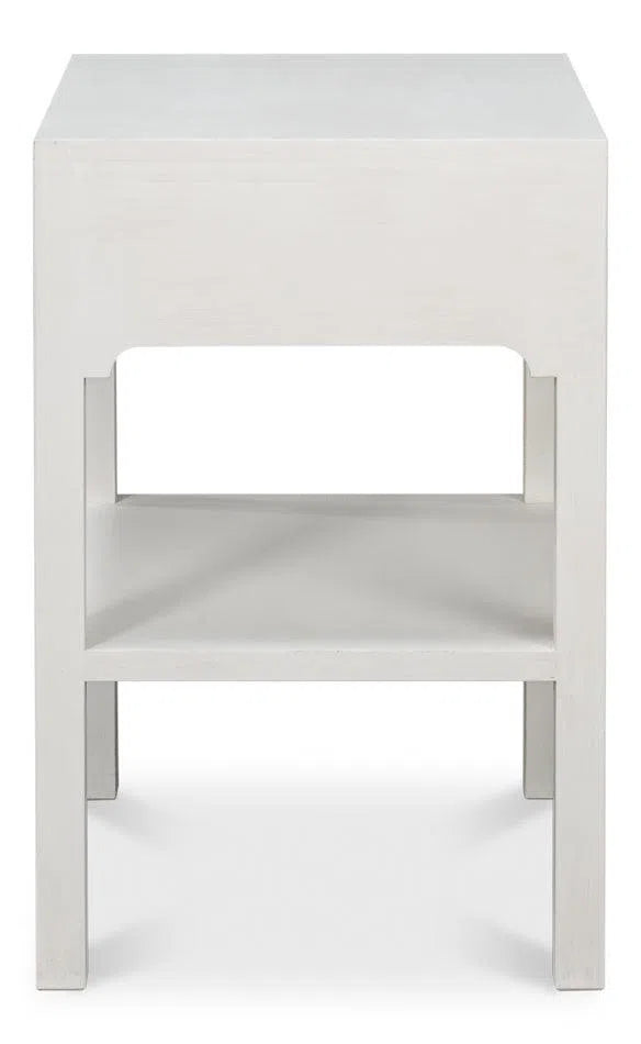 Windy Wood White Rectangular Side Table with Single Drawer Side Tables LOOMLAN By Sarreid