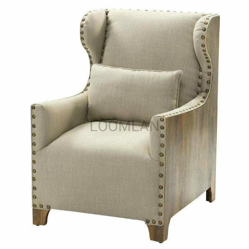 Wingback Arm Chair with Throw Pillow and Nail Head Trim Club Chairs LOOMLAN By LOOMLAN