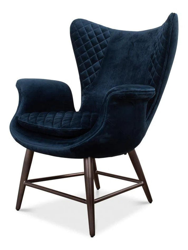 Wings Accent Chair Blue Velvet - Egg Chair Accent Chairs LOOMLAN By Sarreid