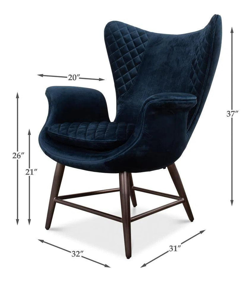 Wings Accent Chair Blue Velvet - Egg Chair Accent Chairs LOOMLAN By Sarreid