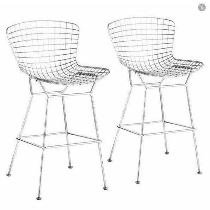 Wire Bar Chair (Set of 2) Chrome Bar Stools LOOMLAN By Zuo Modern