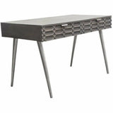 Wood 2-Drawer Writing Desk in Smoke Grey Finish Nickel Legs Home Office Desks LOOMLAN By Diamond Sofa