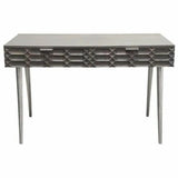 Wood 2-Drawer Writing Desk in Smoke Grey Finish Nickel Legs Home Office Desks LOOMLAN By Diamond Sofa