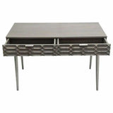 Wood 2-Drawer Writing Desk in Smoke Grey Finish Nickel Legs Home Office Desks LOOMLAN By Diamond Sofa