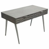 Wood 2-Drawer Writing Desk in Smoke Grey Finish Nickel Legs Home Office Desks LOOMLAN By Diamond Sofa