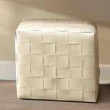 Woven Leather Ottoman White Ottomans LOOMLAN By Jamie Young