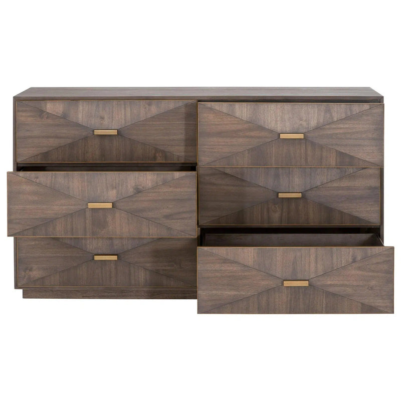 Wynn 6-Drawer Double Dresser Burnished Brown and Gold Dressers LOOMLAN By Essentials For Living