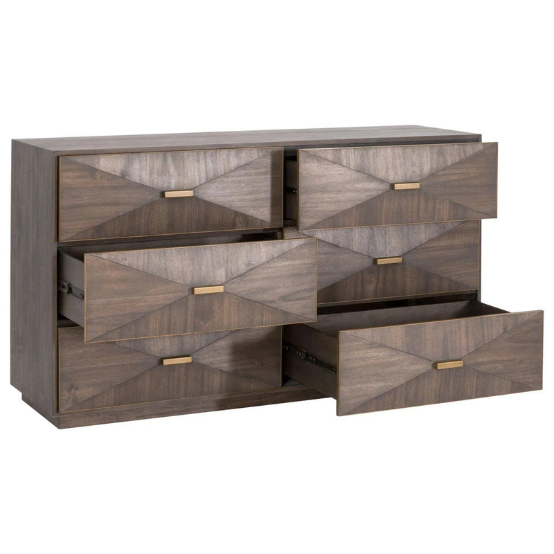 Wynn 6-Drawer Double Dresser Burnished Brown and Gold Dressers LOOMLAN By Essentials For Living