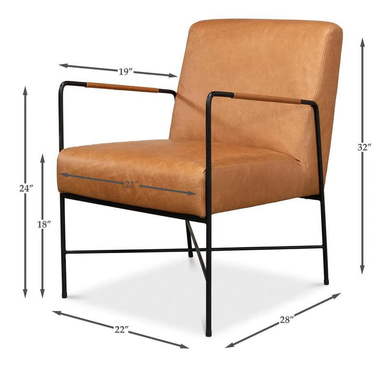 Xander Armchair Tan Leather Metal Frame Accent Chair Accent Chairs LOOMLAN By Sarreid