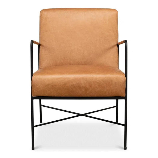 Xander Armchair Tan Leather Metal Frame Accent Chair Accent Chairs LOOMLAN By Sarreid