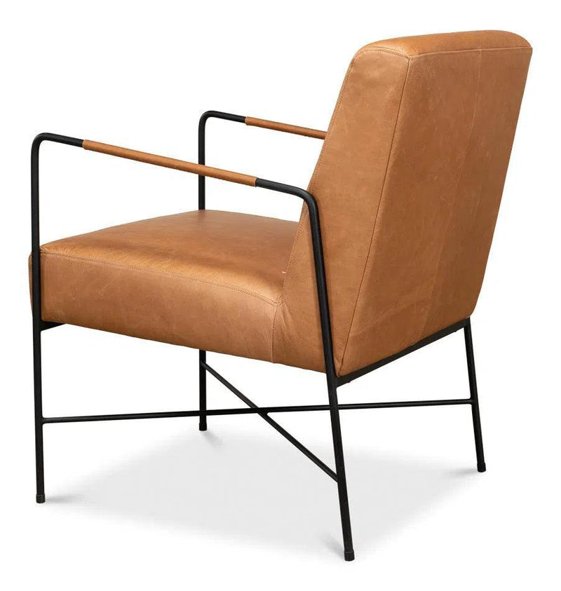 Xander Armchair Tan Leather Metal Frame Accent Chair Accent Chairs LOOMLAN By Sarreid