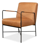 Xander Armchair Tan Leather Metal Frame Accent Chair Accent Chairs LOOMLAN By Sarreid