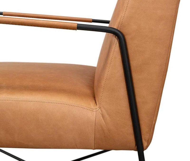 Xander Armchair Tan Leather Metal Frame Accent Chair Accent Chairs LOOMLAN By Sarreid