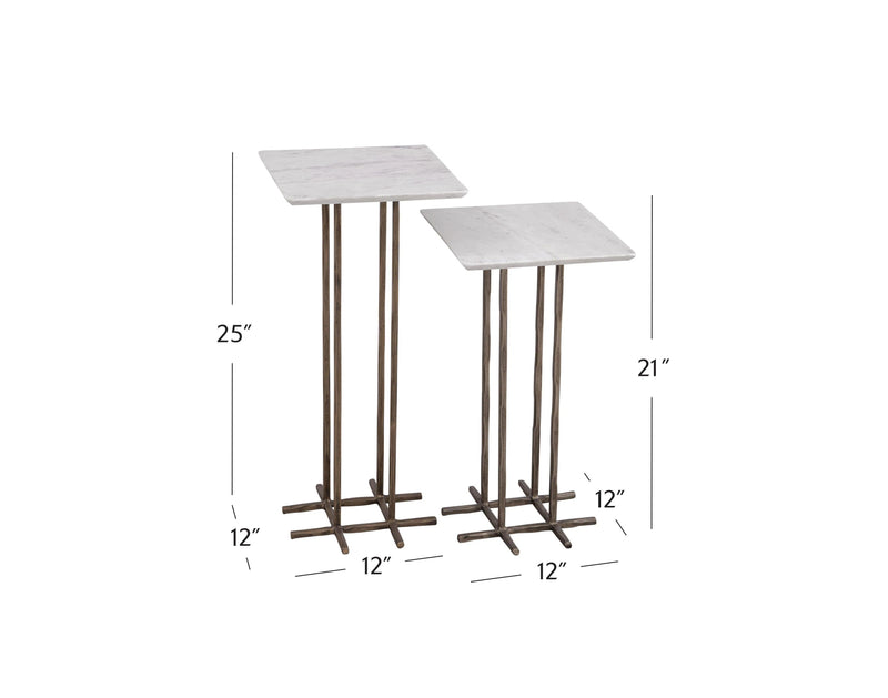 Xavier Iron and Marble White Square Accent Table (2 Piece Set) Side Tables LOOMLAN By Bassett Mirror