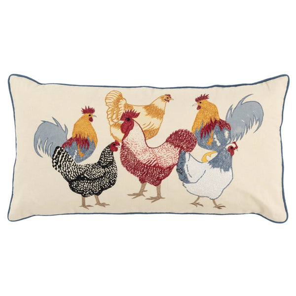 Yara Roosters Lumbar Pillow Cover With Insert Roosters Throw Pillows LOOMLAN By LOOMLAN