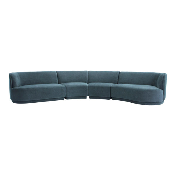 Yoon Eclipse Wood Blue Modular Sectional Right Chaise Modular Sofas LOOMLAN By Moe's Home