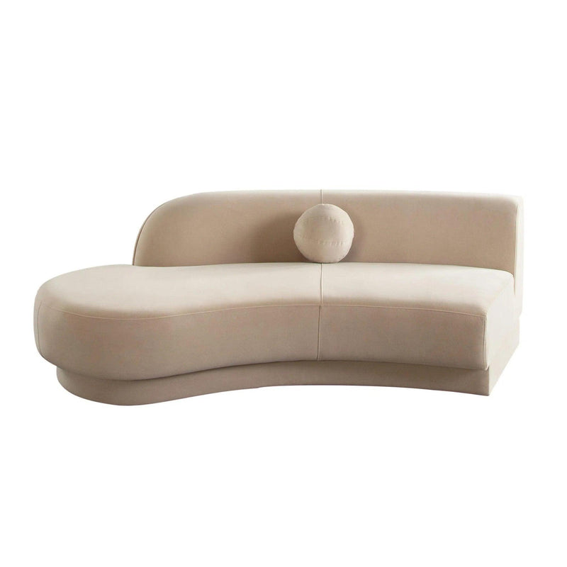 Zelda LF Curved Light Camel Performance Velvet Chaise in With 1 Accent Pillow Ball Chaises LOOMLAN By Diamond Sofa