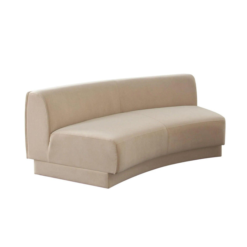 Zelda Light Camel Performance Velvet Curved Armless Sofa With 1 Accent Pillow Ball Sofas & Loveseats LOOMLAN By Diamond Sofa