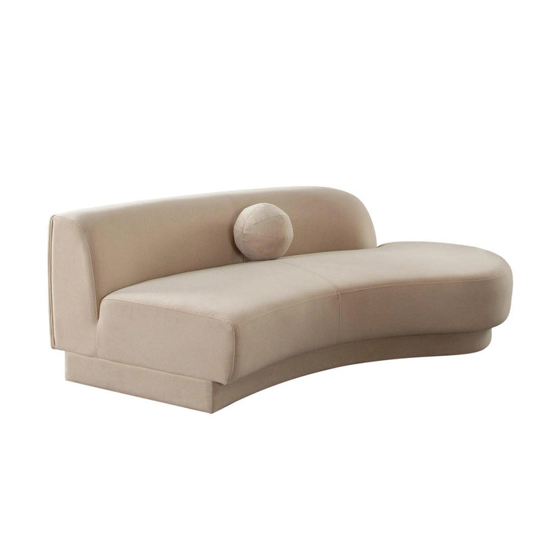 Zelda RF Curved Light Camel Performance Velvet Chaise in With 1 Accent Pillow Ball Chaises LOOMLAN By Diamond Sofa