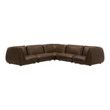 Zeppelin Classic Brown Leather L-Shaped Modular Sectional Modular Sofas LOOMLAN By Moe's Home