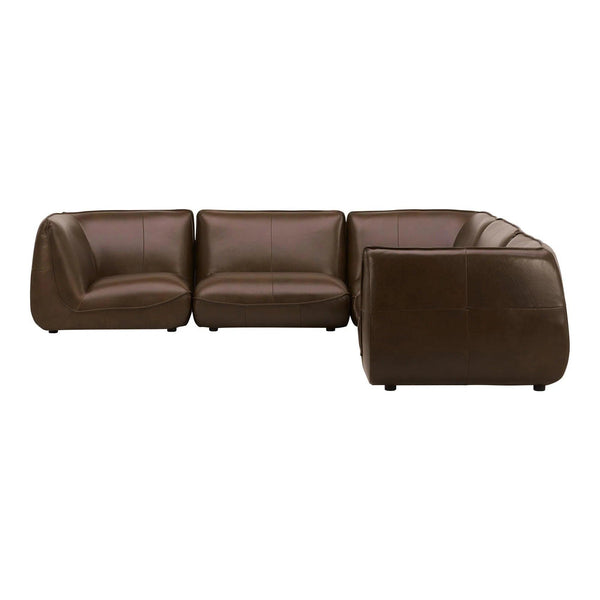 Zeppelin Classic Brown Leather L-Shaped Modular Sectional Modular Sofas LOOMLAN By Moe's Home