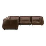 Zeppelin Classic Brown Leather L-Shaped Modular Sectional Modular Sofas LOOMLAN By Moe's Home