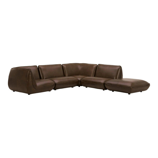 Zeppelin Dream Top Grain Brown Leather Modular Sectional Modular Sofas LOOMLAN By Moe's Home