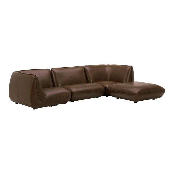 Zeppelin Lounge Top Grain Brown Leather Modular Sectional Modular Sofas LOOMLAN By Moe's Home