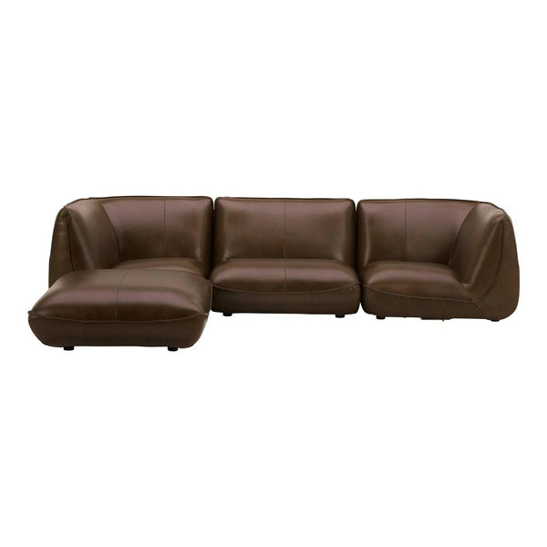 Zeppelin Lounge Top Grain Brown Leather Modular Sectional Modular Sofas LOOMLAN By Moe's Home